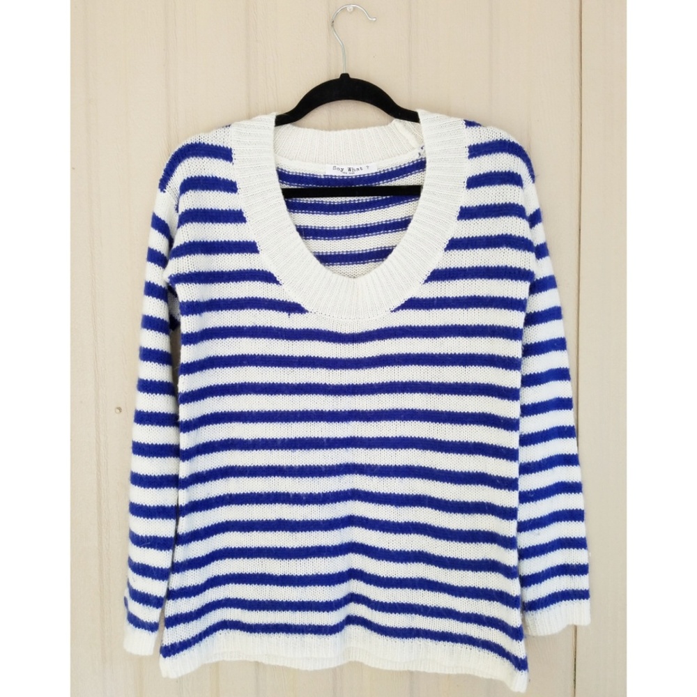 Say What? Sweater Lightweight Blue Striped Top Luv
